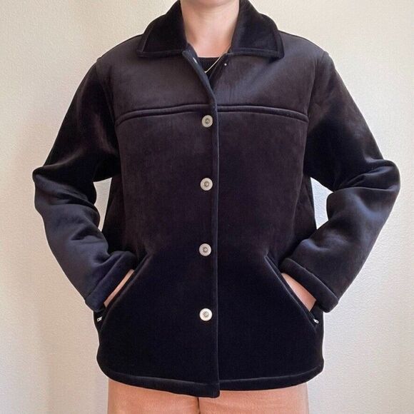 Vintage 90s Womens Chicos Black Velvet Lightweight Moto Biker Jacket Sz L - Picture 1 of 7